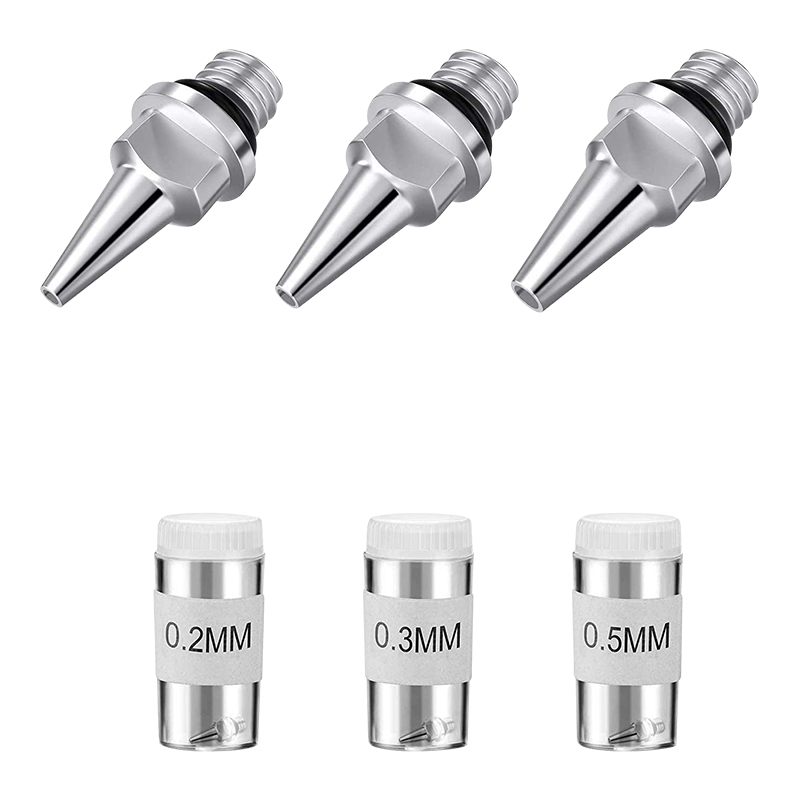 10-Pieces Airbrush Replacement Parts Kit with 0.2mm, 0.3mm, and 0.5mm Airbrush Nozzles, Needles, Nozzle Caps, and Mini Wrench for Spray Gun Accessories